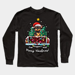 Manchester Terrier Christmas Dog Truck Plaid Funny Xmas Tree Long Sleeve T-Shirt